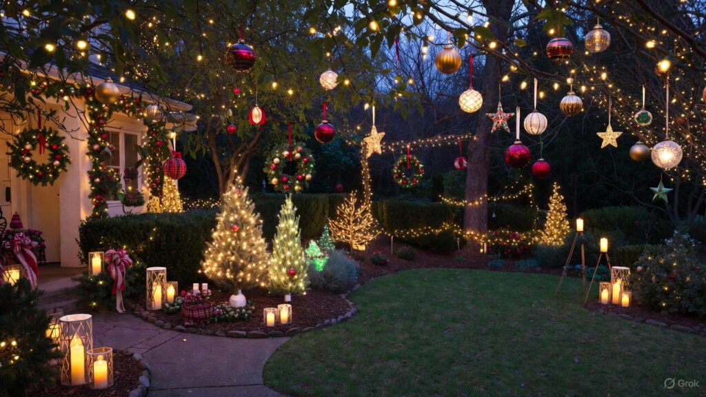 Christmas outdoor decorations ideas Pinterest-inspired yard with layered lights