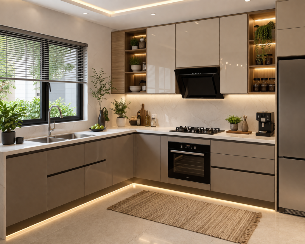L shaped kitchen with modern cabinets and efficient layout – kitchen design ideas