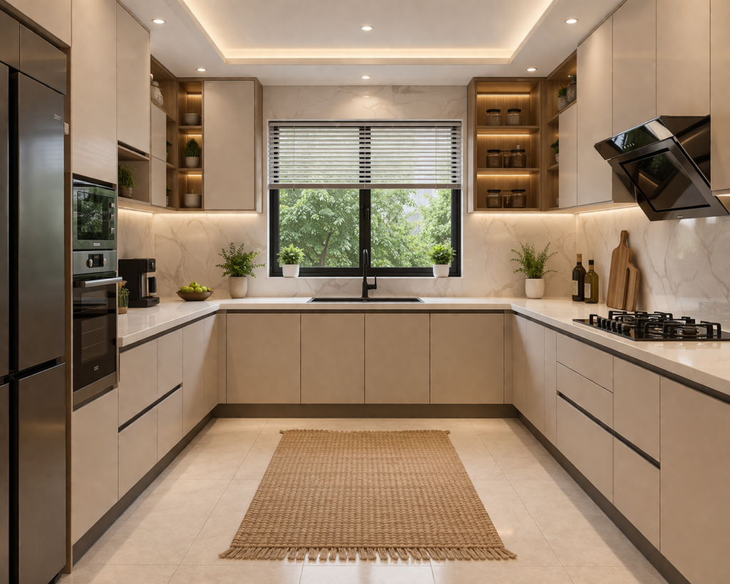 U shaped kitchen with modern cabinets and efficient workspace layout – kitchen design ideas