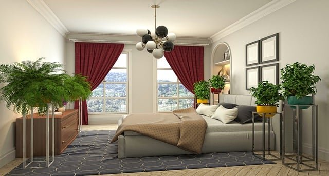 Modern bedroom decor with a neatly made bed, soft bedding, neutral colors, and simple furniture creating a calm and cozy space