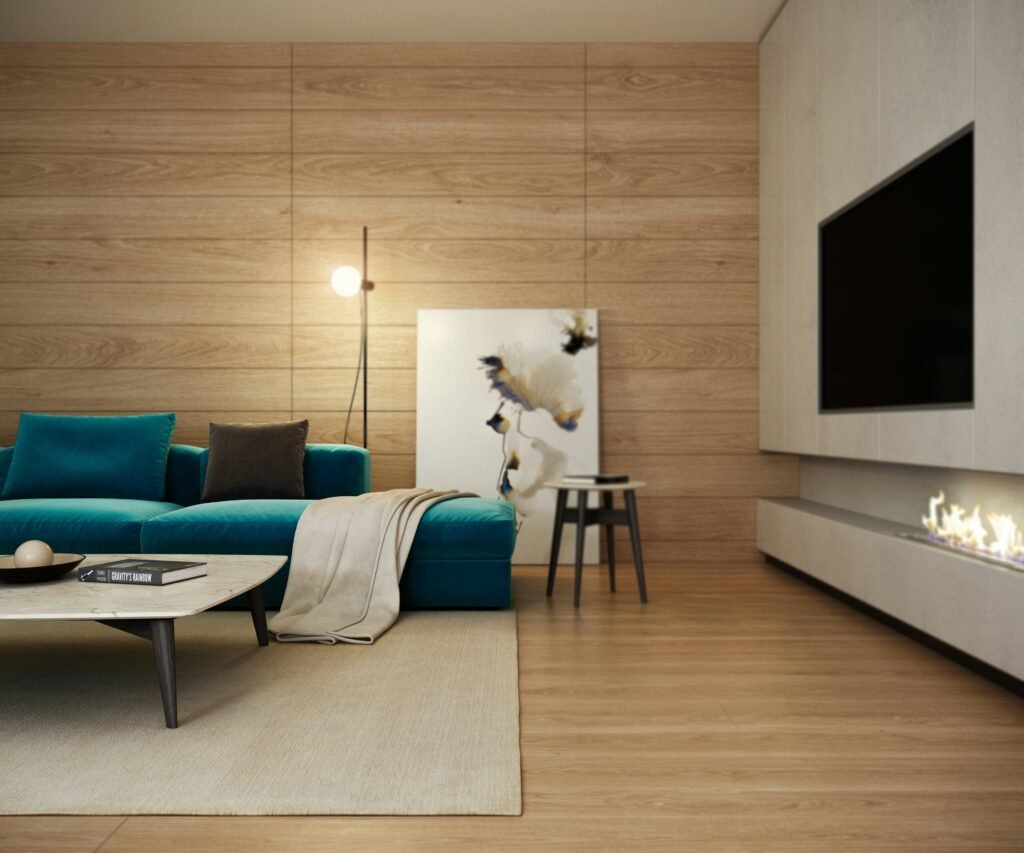 Modern living room with elegant seating, clean lines, neutral tones, and contemporary decor creating a bright, stylish space.