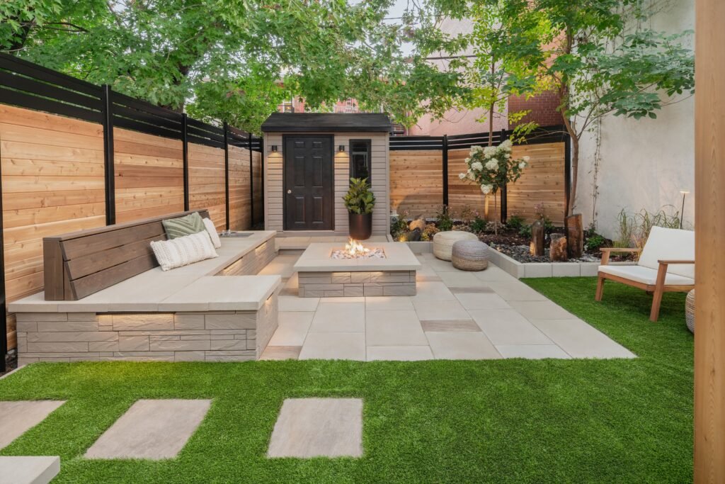 Modern outdoor living space showcasing home remodel design trends 2026 with sustainable materials and soft neutral tones