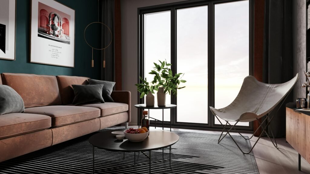 Cozy living room ideas with a thoughtfully styled seating area, warm neutral colors, soft textures, and ambient lighting that create a calm, welcoming space.