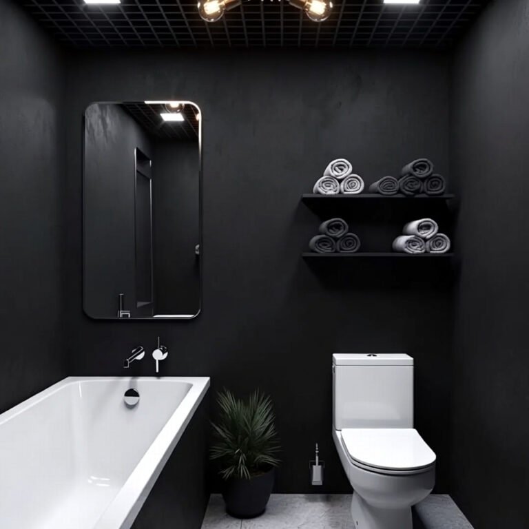 Modern bathroom design with sleek floating vanity, frameless glass shower, minimalist fixtures, and neutral tile walls.