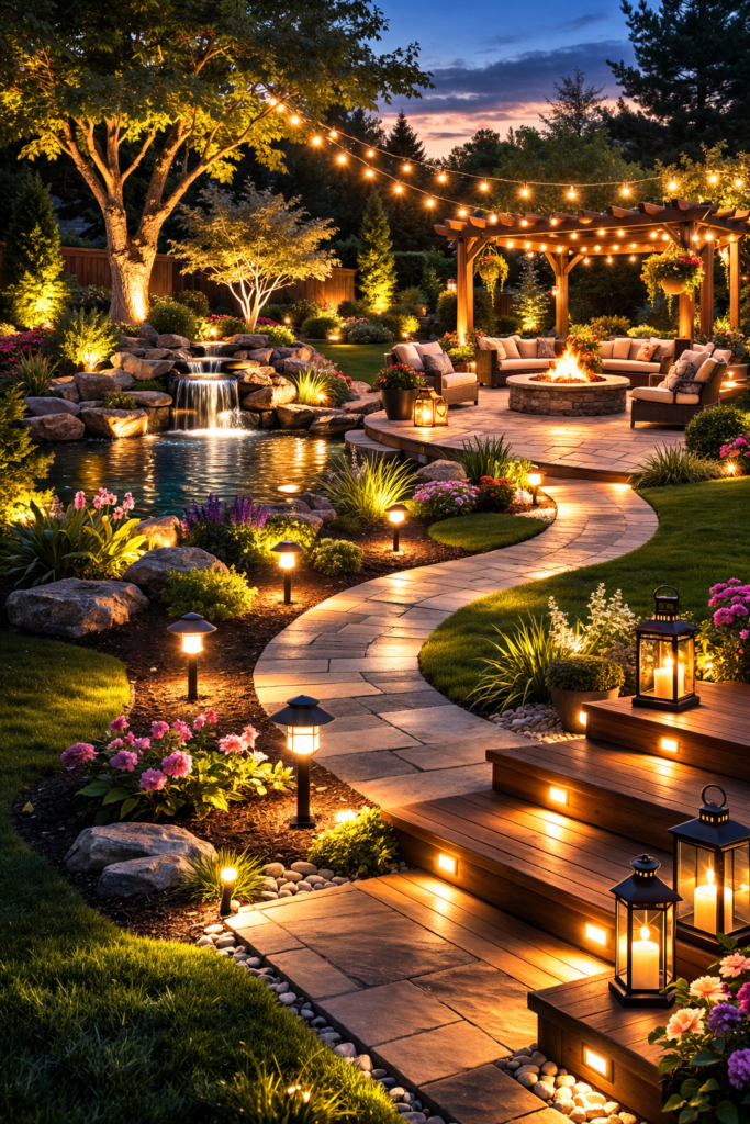layered garden lighting ideas USA