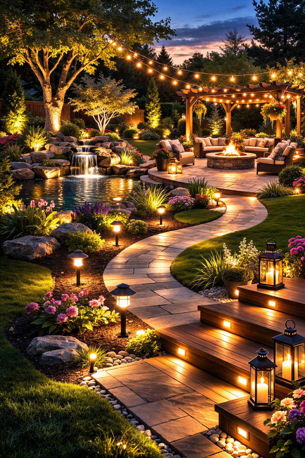 layered garden lighting ideas USA