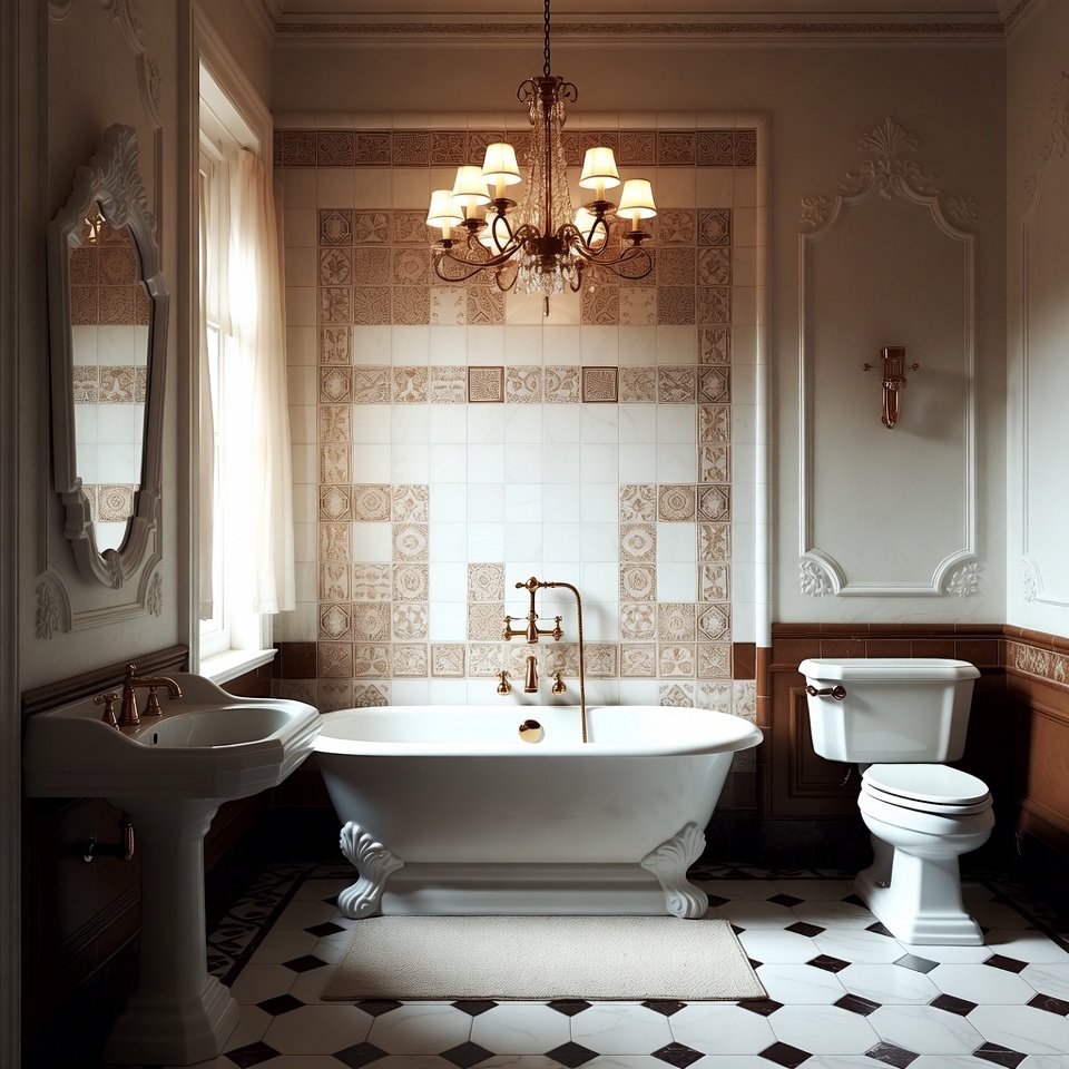 Modern bathroom design with freestanding bathtub, floating vanity, large mirror, and minimalist neutral décor.