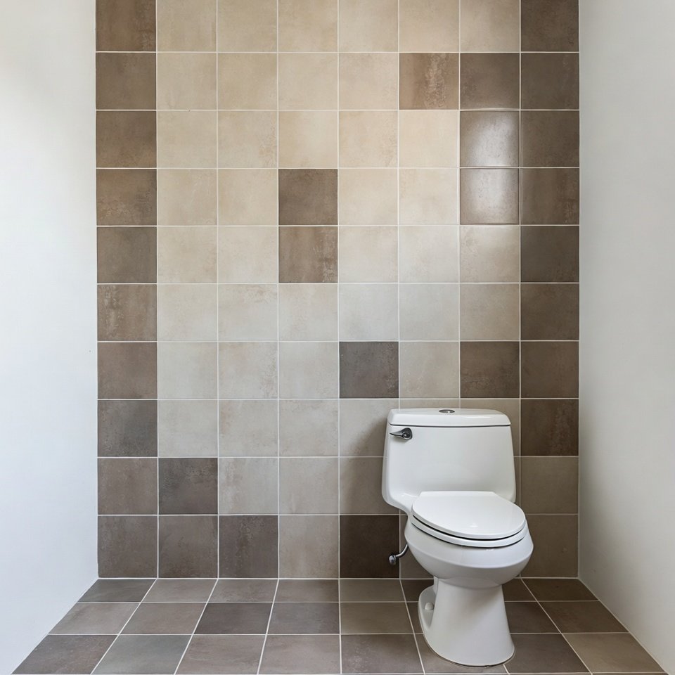 Bathroom with square tile layout featuring evenly placed tiles on the wall for a clean and balanced look.