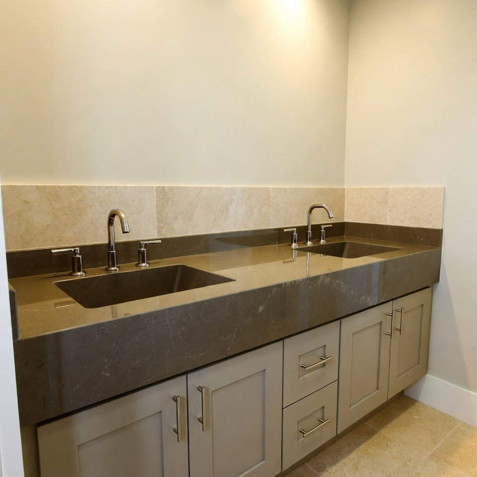 Modern freestanding bathroom vanity with sleek design and integrated sink