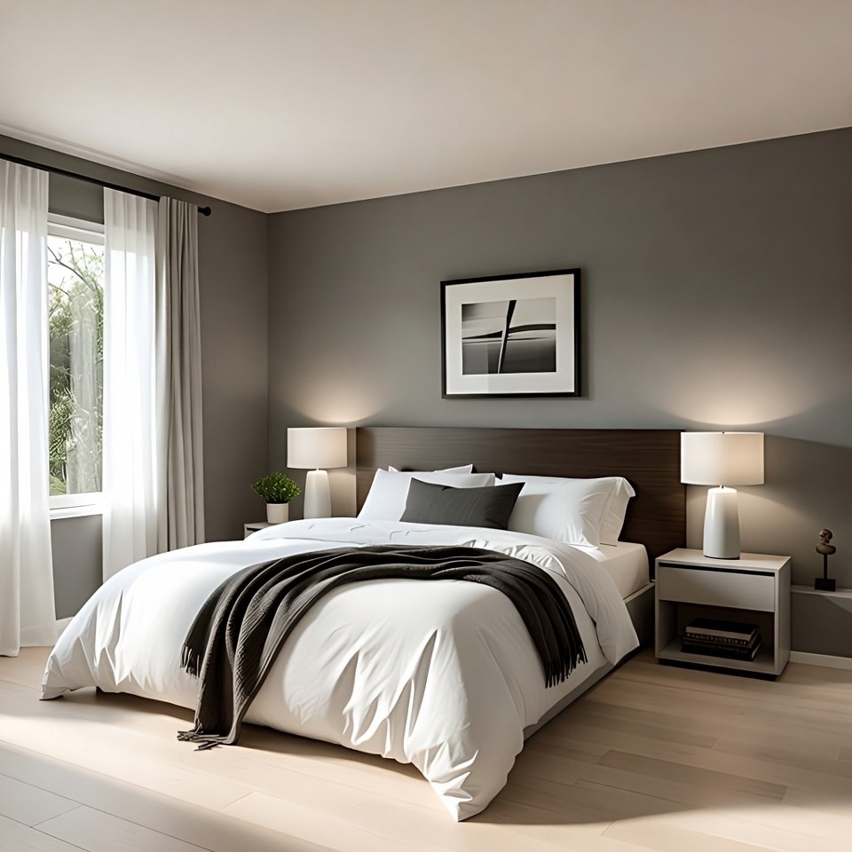 Bedroom with a cohesive style featuring a coordinated bed, matching nightstands, and balanced décor that creates a unified look.