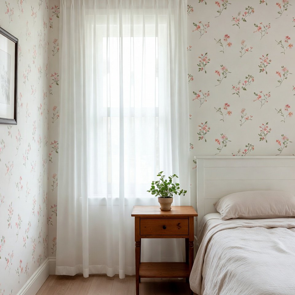 Modern bedroom design with stylish bedding, decorative pillows, and minimal decor creating a calm and elegant space.