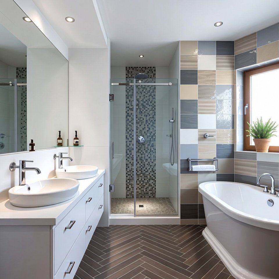 stylish bathroom tile ideas floor design with patterned ceramic tiles creating a decorative and modern bathroom floor