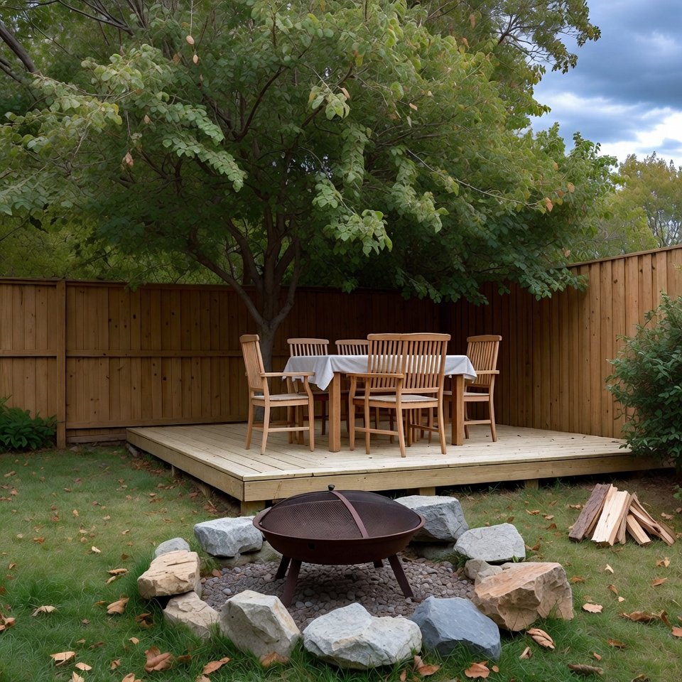 Backyard with a defined seating area, outdoor sofa set, and patio flooring.
