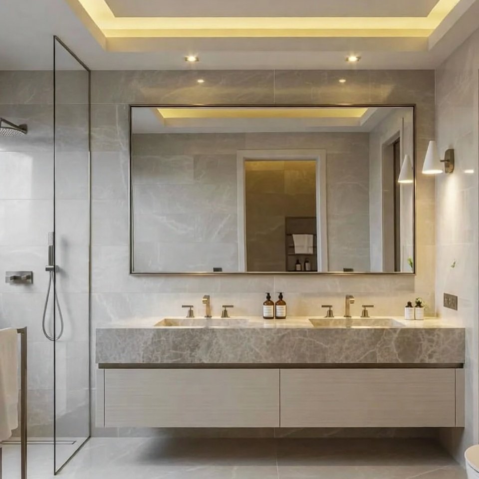 Modern bathroom with a luxury style vanity, premium finishes, and elegant design