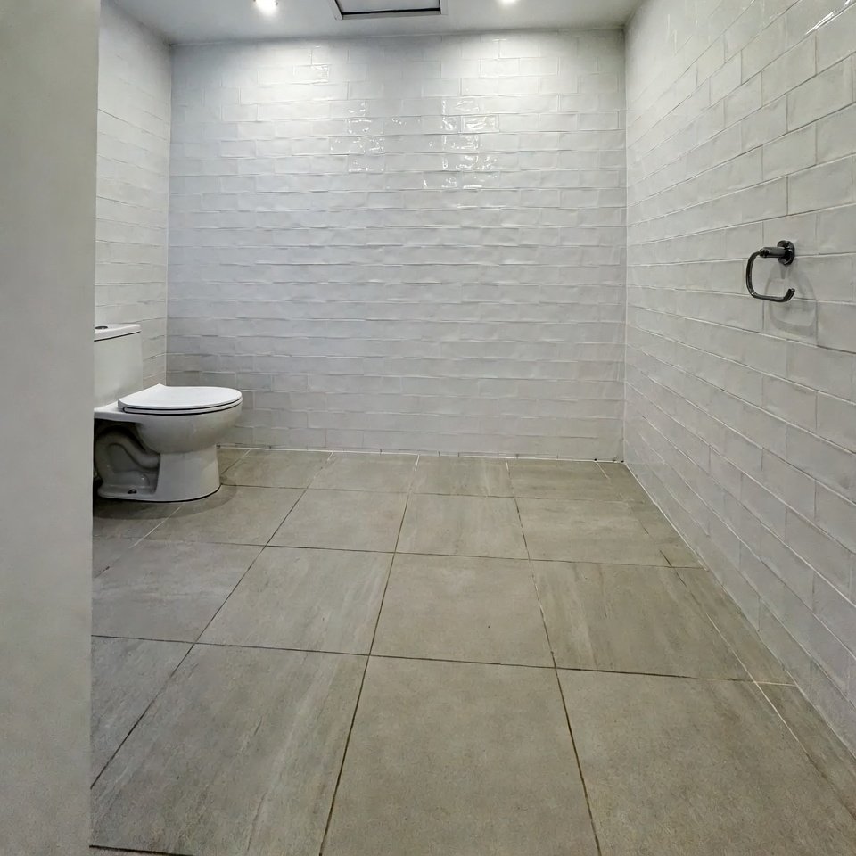 Bathroom with matte floor tiles and glossy wall tiles, modern stylish tile design