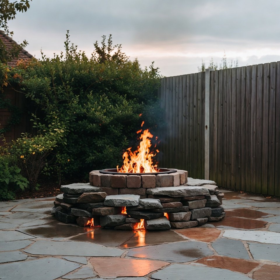 Front yard garden with trimmed hedges, colorful flowers, and a stone pathway leading to the house entrance.
