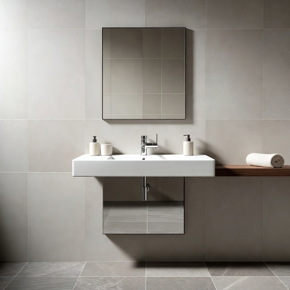 Modern wall-mounted bathroom vanity with sleek floating design and integrated sink