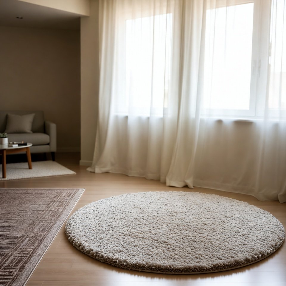  “Modern living room featuring a stylish rug design