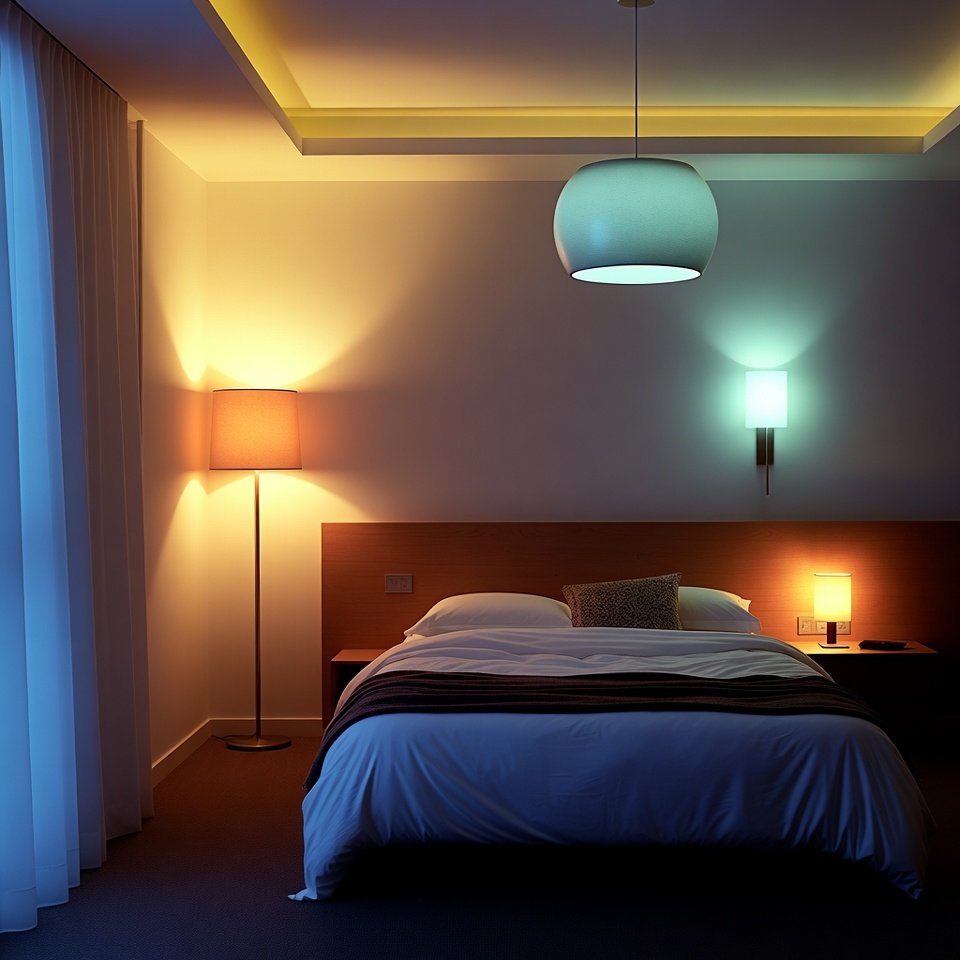 Modern bedroom with large glass walls, minimal furniture, and natural light creating a bright and elegant interior.