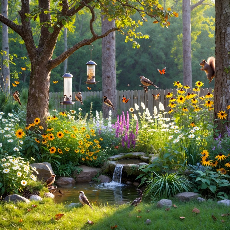 Backyard garden with wooden pergola, outdoor dining table, and climbing plants creating a shaded seating area.