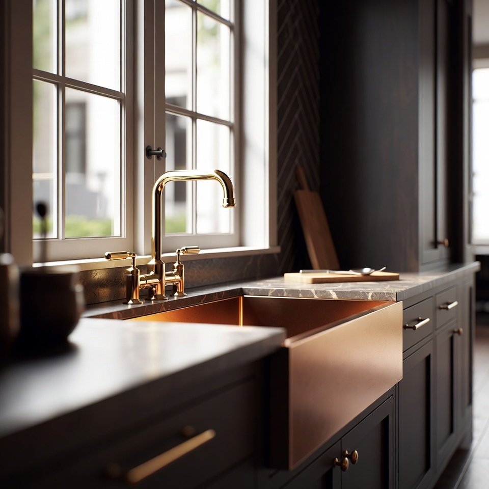 Modern kitchen with a properly installed sink fitted neatly into the countertop with sealed edges.