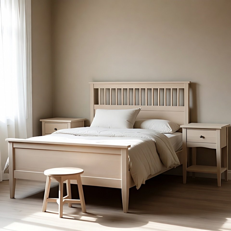 Bedroom with a panel bed set featuring a structured headboard, matching nightstands, and coordinated bedroom furniture.