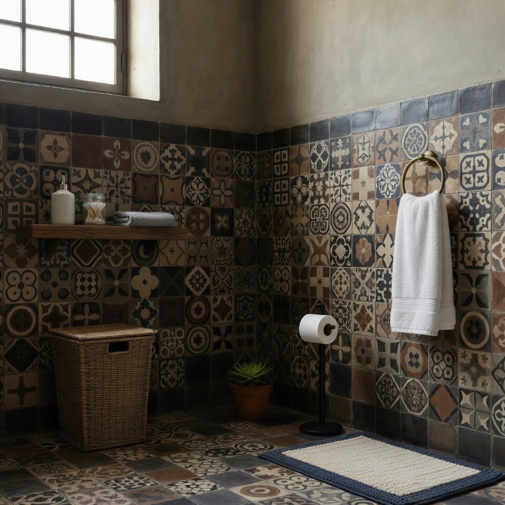 modern bathroom floor with large gray porcelain tiles highlighting sleek bathroom tile ideas floor designs