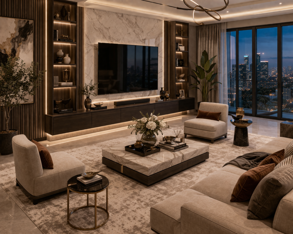 modern luxury living room furniture with armless chairs and minimalist seating layout