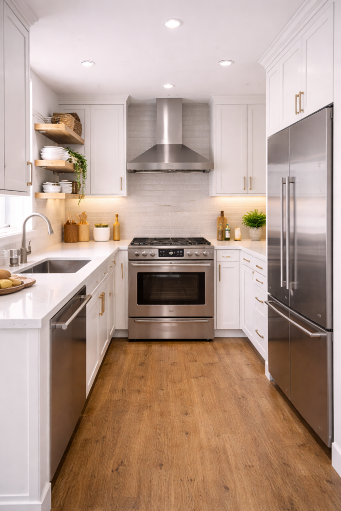 Small kitchen cabinets ideas with space saving cabinets, compact layout, smart storage, and a modern minimalist design