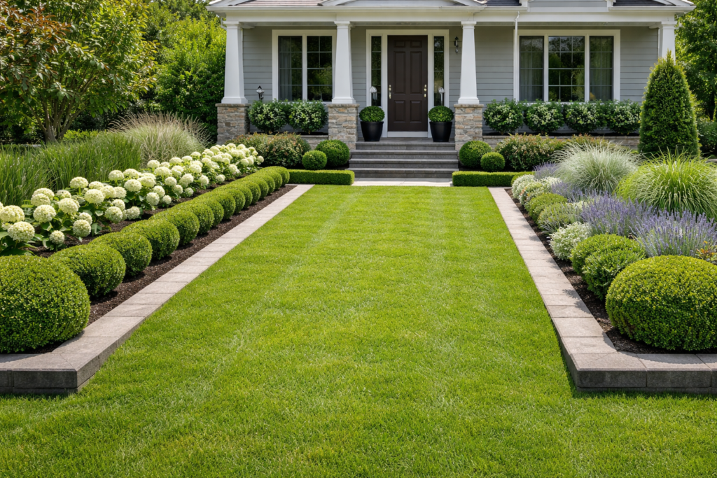 Garden front yard ideas with clean lines, organized zones, and clutter-free modern landscaping