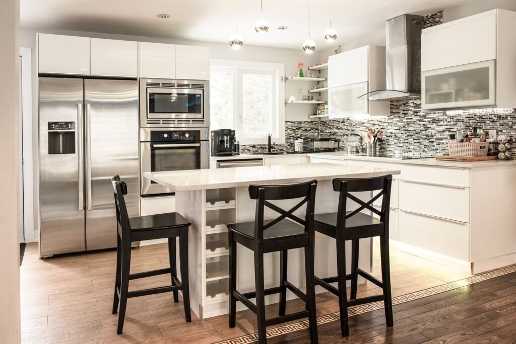 kitchen countertop with modern finish, clean layout, and functional kitchen design
