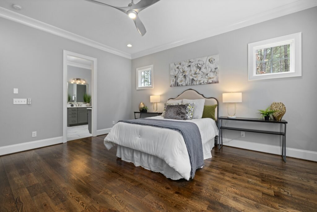 wall art for bedroom above bed with neutral tones and modern decor