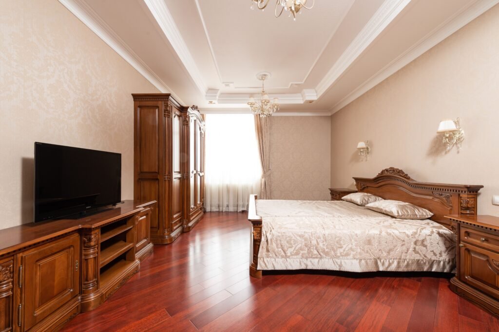 Most affordable bedroom furniture sets 2026 showcased in a contemporary luxury bedroom with a stylish upholstered bed, matching furniture, elegant lighting, and modern decor.