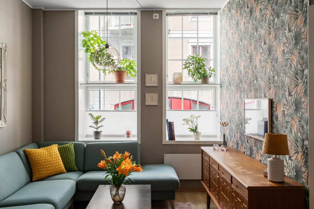 warm and cozy Living room with indoor plants and natural elements that bring nature indoors for a warm and relaxing atmosphere