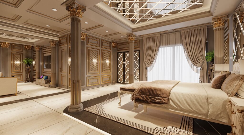 Coffered ceiling for an 8-foot ceiling with shallow recessed panels and clean beams that add depth without reducing headroom.