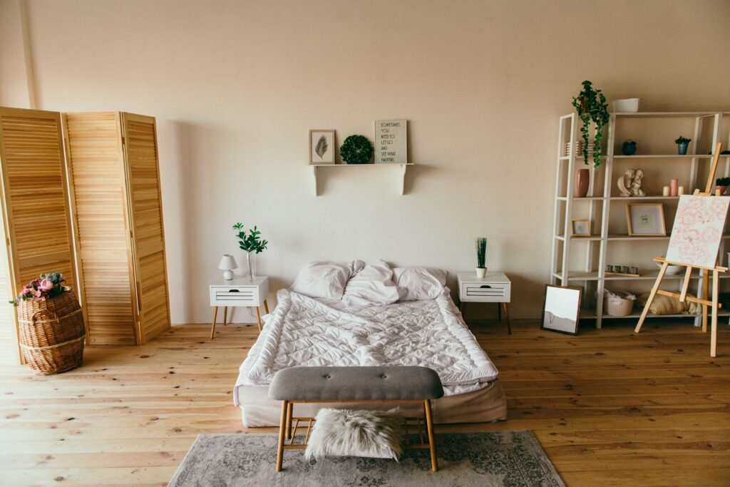 Most affordable bedroom furniture sets 2026 displayed in a stylish minimalist bedroom with a modern bed frame, matching furniture, neutral colors, and practical storage solutions.