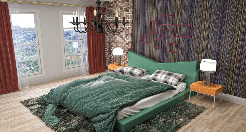 Modern master bedroom featuring texture layering with plush bedding, soft rugs, upholstered furniture, and natural materials for a warm and sophisticated design.